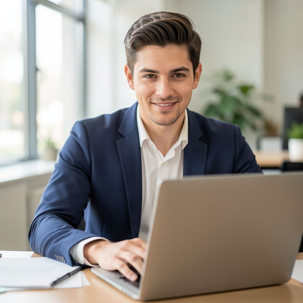 Portrait of a copy editor proofreading an article draft on a laptop in a bright office — Brelvan editorial team